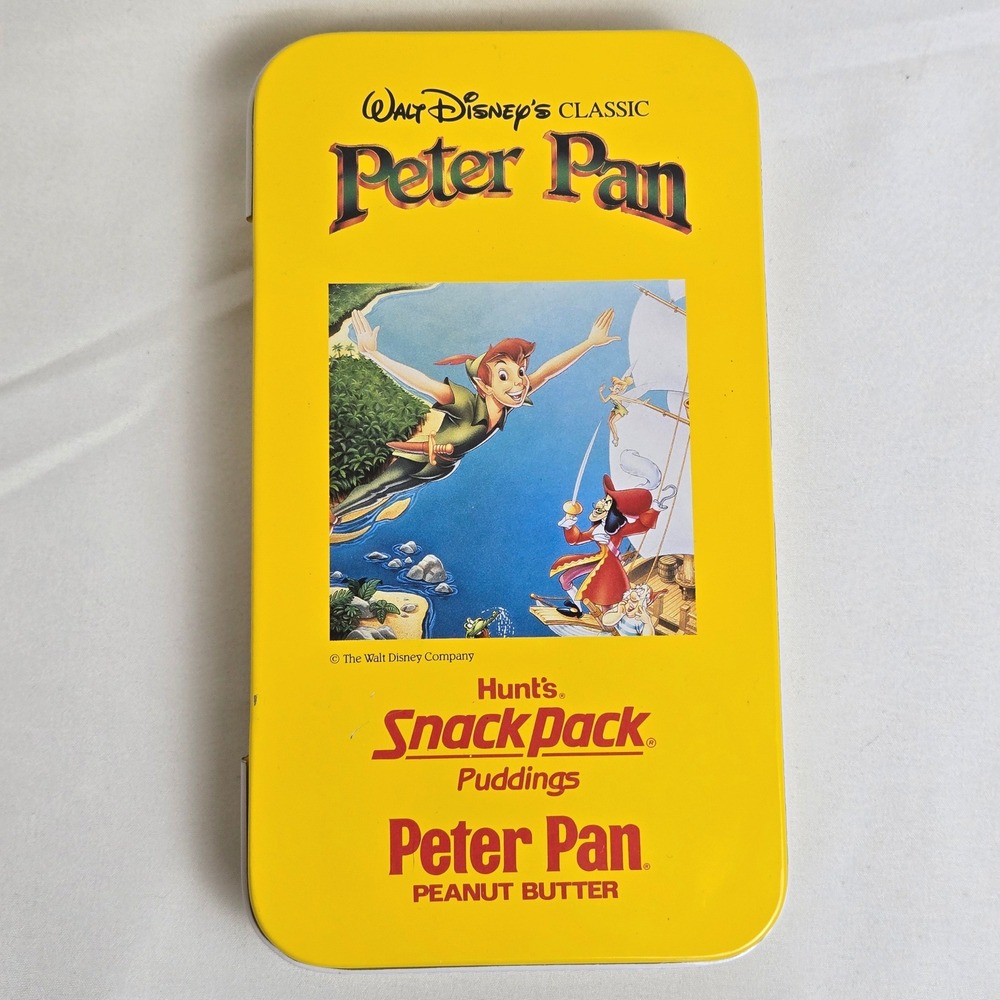 Walt Disney's Classic Peter Pan Metal Hinged Tin Vintage Yellow Collectible